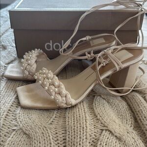 Dolce Vita Tan Heels with Braided Pearls